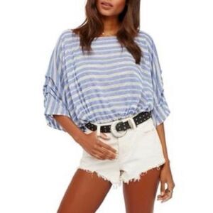 COPY - Free People Azalea Blue Striped Oversized Ballon Sleeve Top  XS